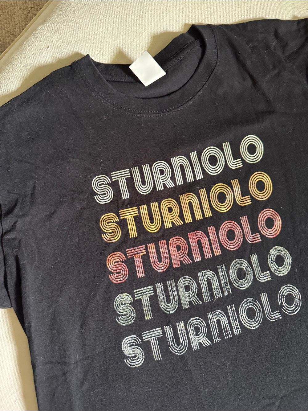 Black Short Sleeve Graphic Tee with Multicolor Retro Logo